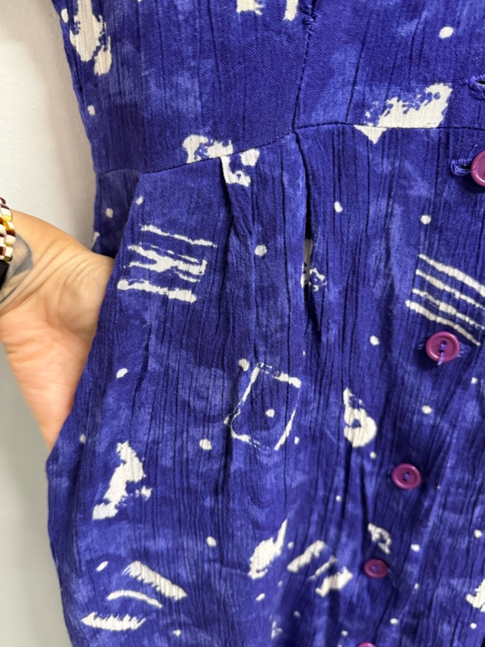 80s Rabbit Rabbit Rabbit Designs Purple Button-Front Short Sleeve Dress - Picture 5 of 9